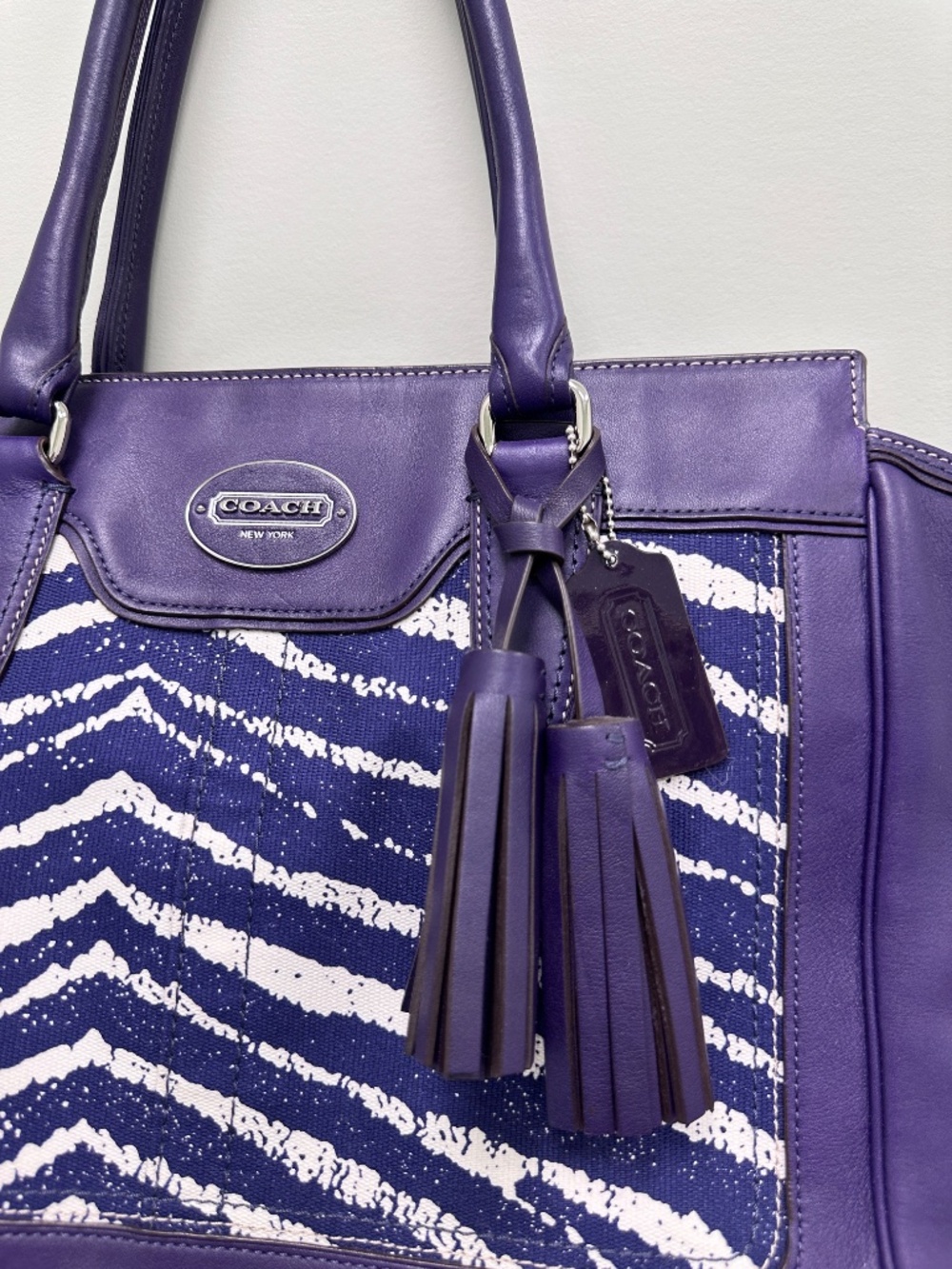 Vintage Coach Legacy Purple Leather and Zebra Printed Canvas Candace Carryall - Picture 5 of 16